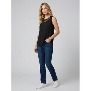 Sans & Sans Black Sleeveless Blouse Crochet Lace Yoke Keyhole Back Small